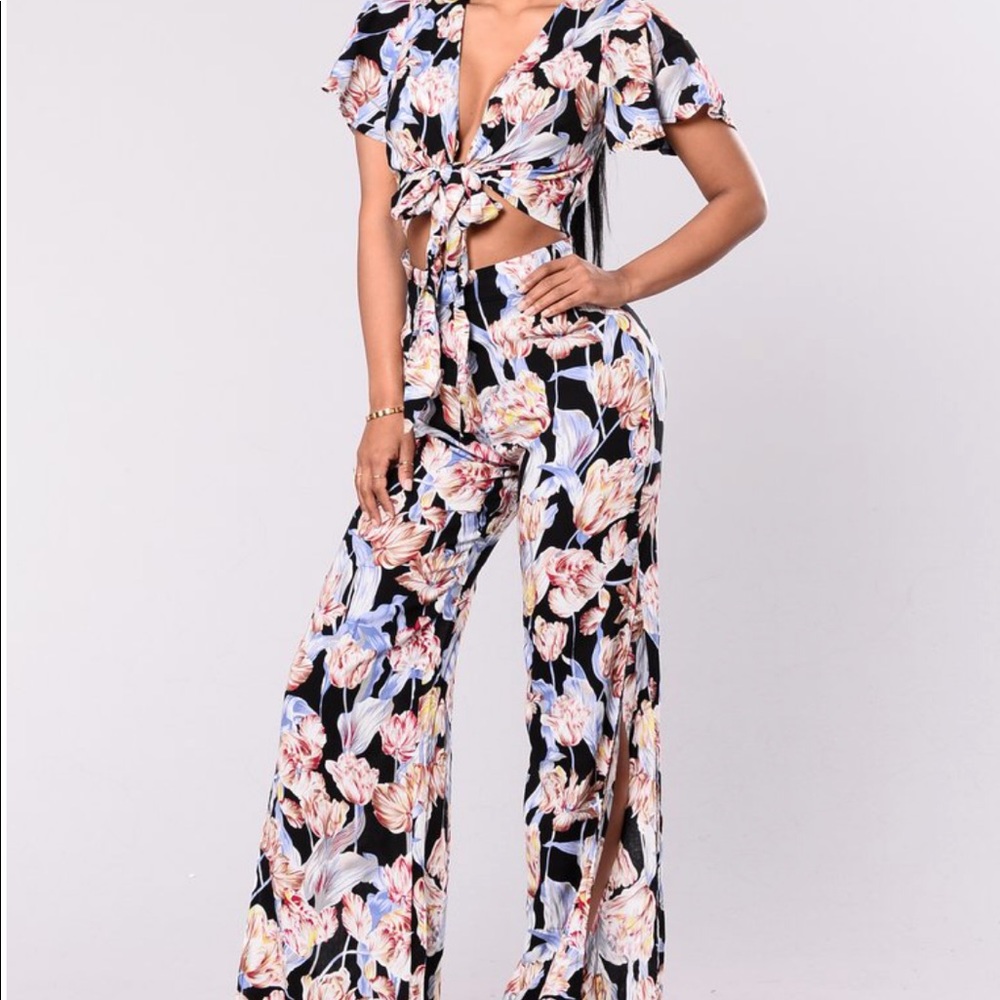 Tie Front Jumpsuit with Leg Split